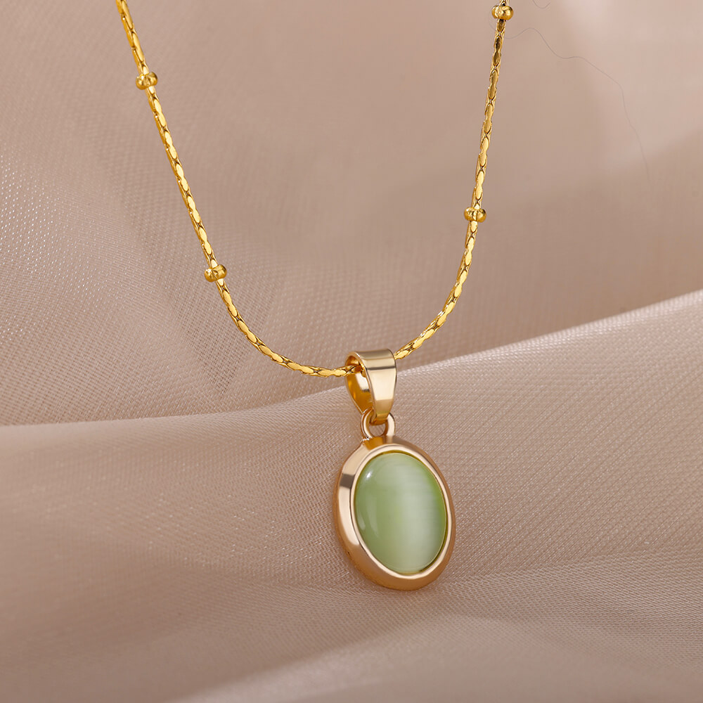 Birth Flower Necklace - Mode Stein Opal Oval Halskette Für