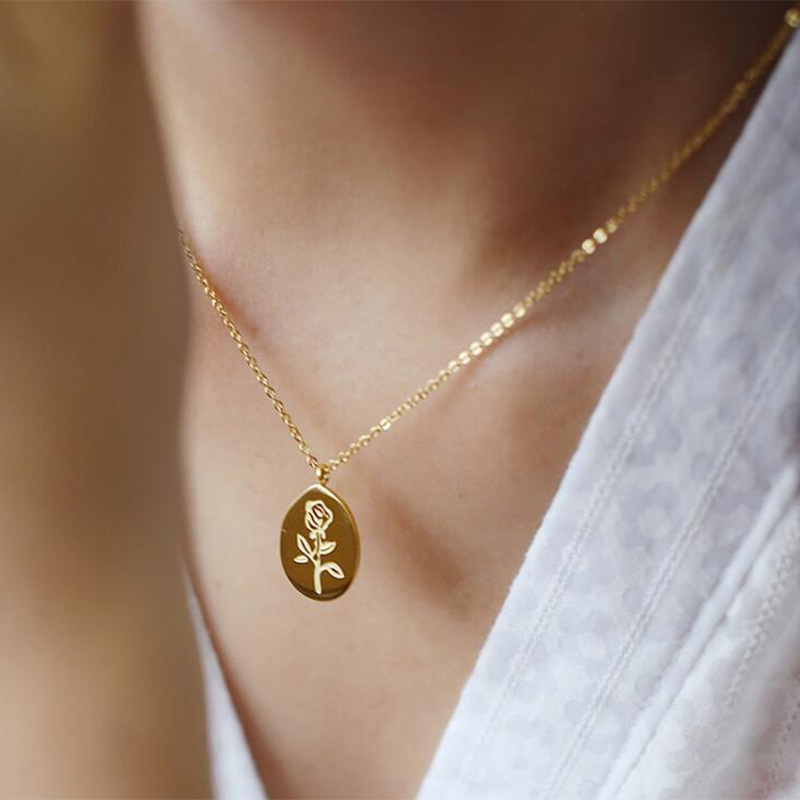 Birth Flower Necklace - Edelstahl Halsketten Weibliche Rose Blume Tattoo