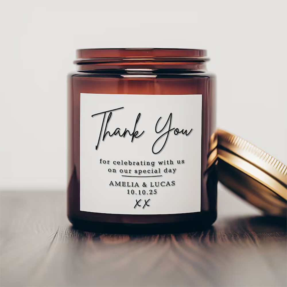 Personalisierte quadratische A – Personalised Candle Label Bewertung und Preis