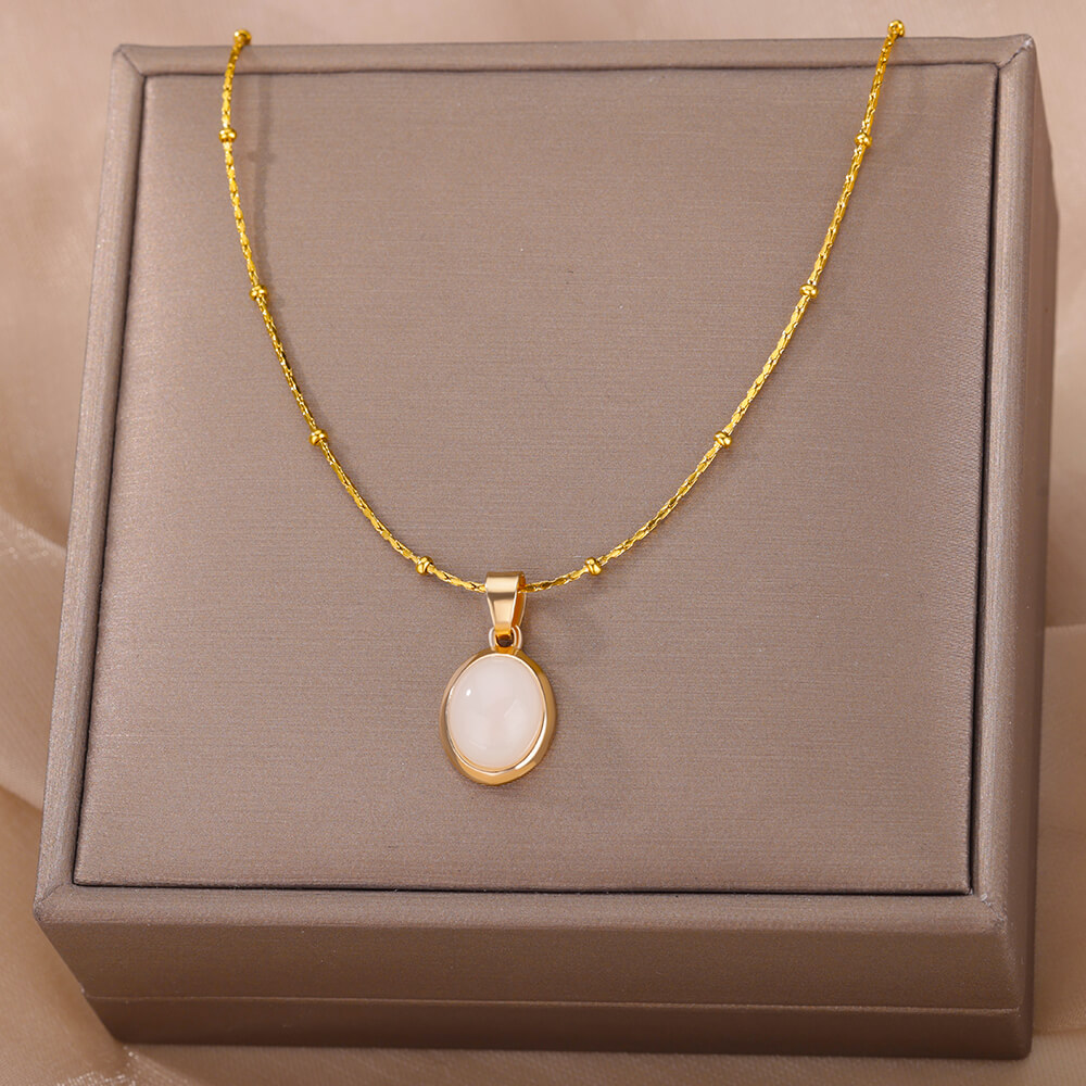 Mode Stein Opal Oval Halskette – Birth Flower Necklace Bewertung und Preis